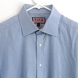 PINK Thomas Pink Classic Mini Check Blue Large Mens Dress Shirt